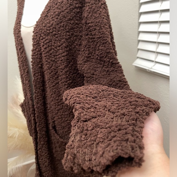 New Zenana- Super Soft Teddy Popcorn Chocolate Cardigan - Picture 11 of 14